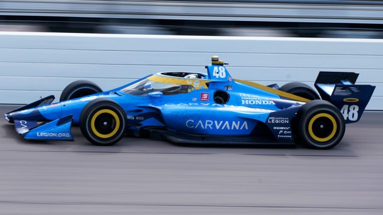 Jimmie Johnson drives during the IndyCar Series auto race Saturday, July 23, 2022, at Iowa Speedway in Newton, Iowa. Johnson announced Friday, Sept. 9, 2022, that sponsor Carvana has agreed to fund next year's racing endeavours and the seven-time NASCAR champion will use the next few weeks to determine his 2023 schedule. (Charlie Neibergall/AP)