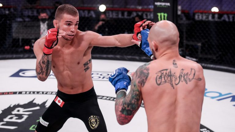 Canadian featherweight Jeremy (JBC) Kennedy is shown in action in his unanimous decision win over American Matt (The Mangler) Bessette at Bellator 253, in Uncasville, Conn., in a Nov. 19, 2020. (CP/HO-Bellator-Lucas Noonan)