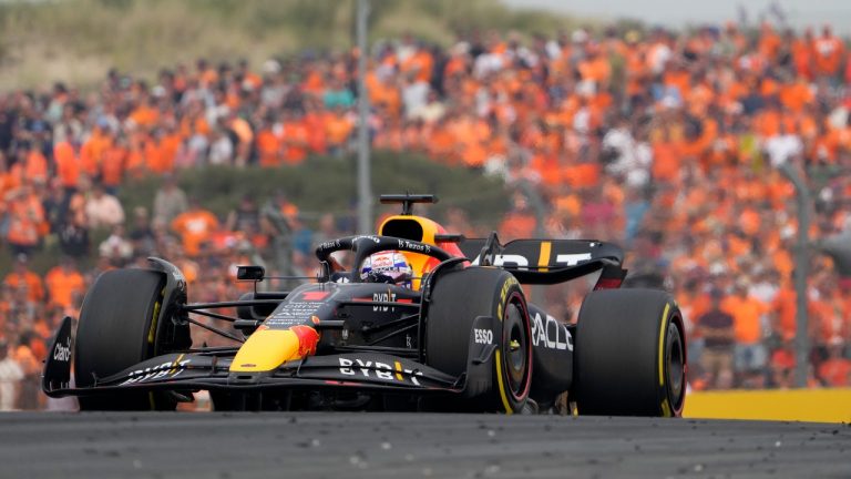 Red Bull driver Max Verstappen of the Netherlands steers his car during the Formula One Dutch Grand Prix auto race, at the Zandvoort racetrack, in Zandvoort, Netherlands, Sunday, Sept. 4, 2022. (Peter Dejong/AP)