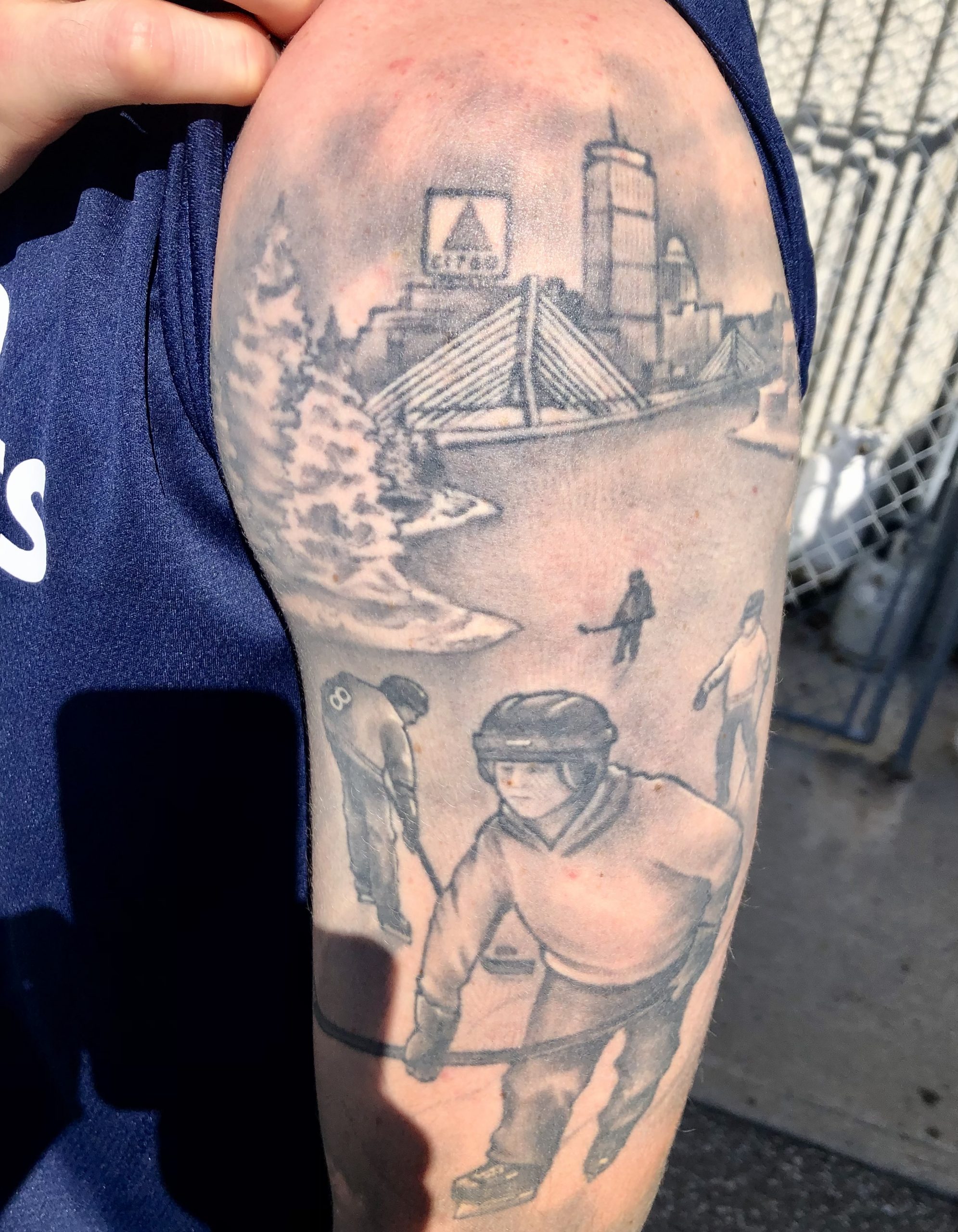 Adam Gaudette of the Toronto Maple Leafs shows off his tattoos on Thursday, October 6, 2022. (Luke Fox/Sportsnet)
