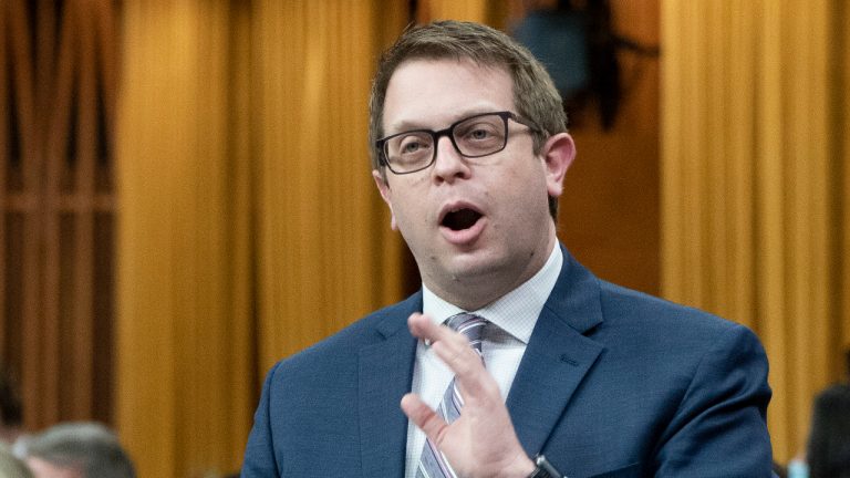 Liberal MP for St. Catharines Chris Bittle rises during Question Period, Thursday, April 28, 2022 in Ottawa. THE CANADIAN PRESS/Adrian Wyld