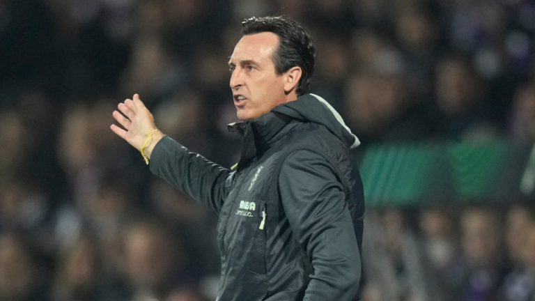 Former Villarreal manager Unai Emery gestures during the Group C Conference League soccer match between Austria Wien and Villarreal in Vienna, Austria, Thursday Oct.13, 2022. Emery has taken on the job at Aston Villa. (Florian Schroetter/AP) 