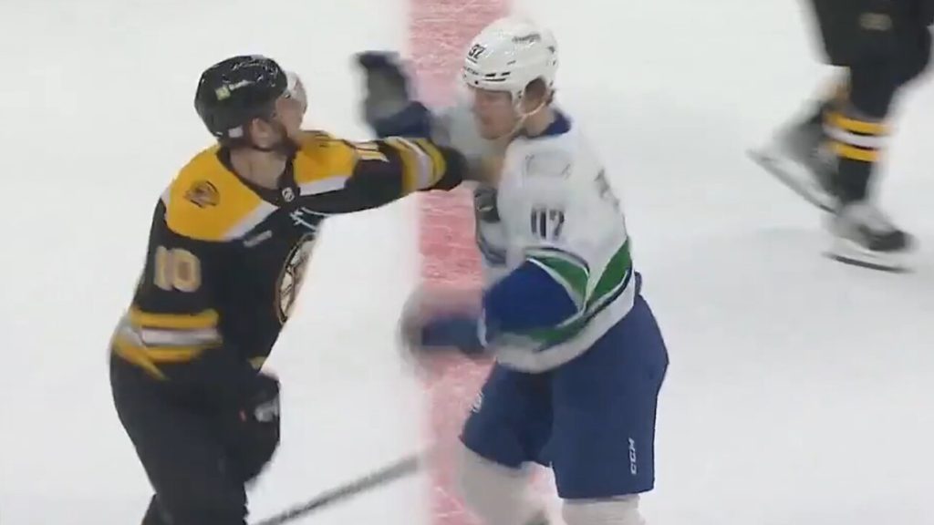 Canucks' Schenn appears to have words for Boston's AJ Greer after Podkolzin  exits with injury following fight - CanucksArmy