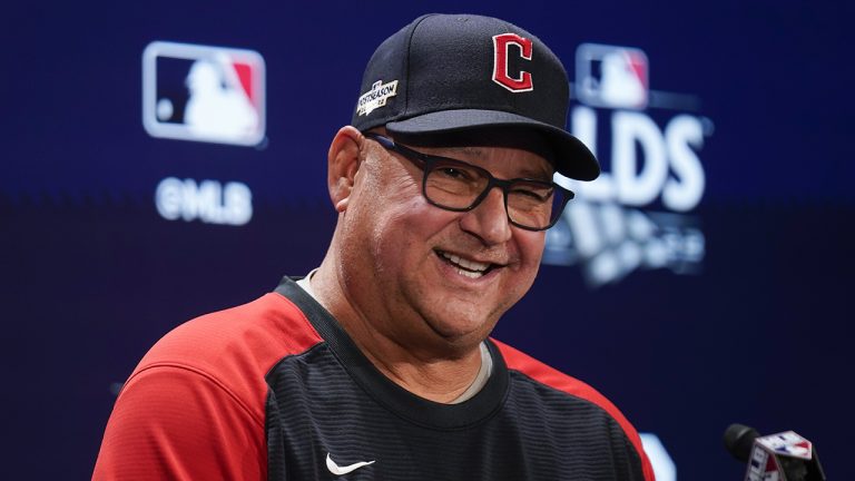 Cleveland Guardians manager Terry Francona speaks to reporters before Game 2 of an American League Division Series baseball game at Yankee Stadium, Friday, Oct. 14, 2022, in New York. (AP)