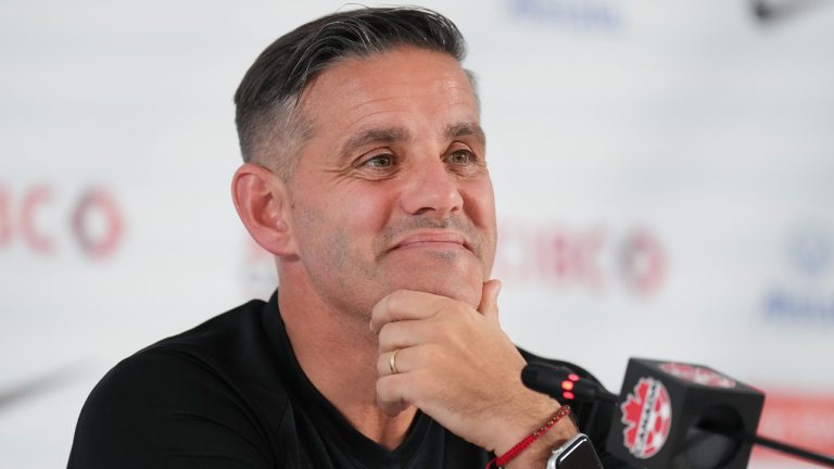 Canada head coach John Herdman speaks to the media during a press conference at the World Cup in Doha, Qatar during on Thursday, November 24, 2022. (Nathan Denette/AP)