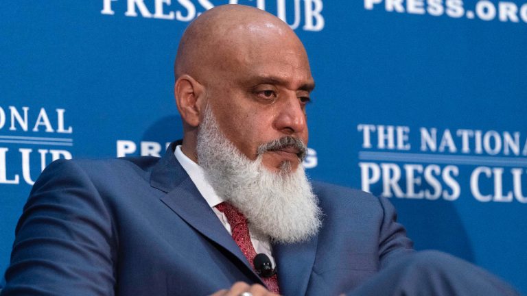 Executive Director of the Major League Baseball Players Association Tony Clark listens during a news conference at the Press Club in Washington, Wednesday, Sept. 7, 2022. (Jose Luis Magana/AP)