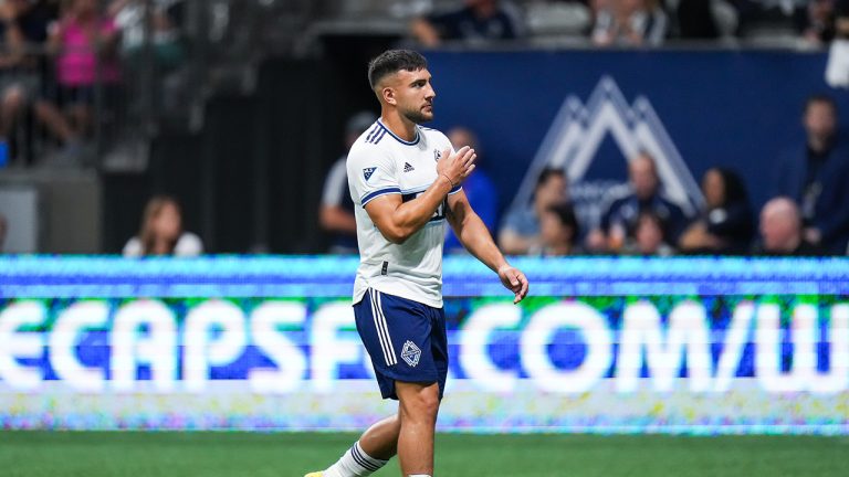 Vancouver Whitecaps' Lucas Cavallini leaves the field after receiving a red card against Nashville FC in Vancouver on Saturday, August 27, 2022. (Darryl Dyck/CP)
