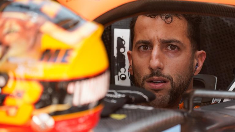 Driver Daniel Ricciardo, of Australia, sits in his car before the second practice session for the Formula One U.S. Grand Prix auto race at Circuit of the Americas, Friday, Oct. 21, 2022, in Austin, Texas. (Darron Cummings/AP) 