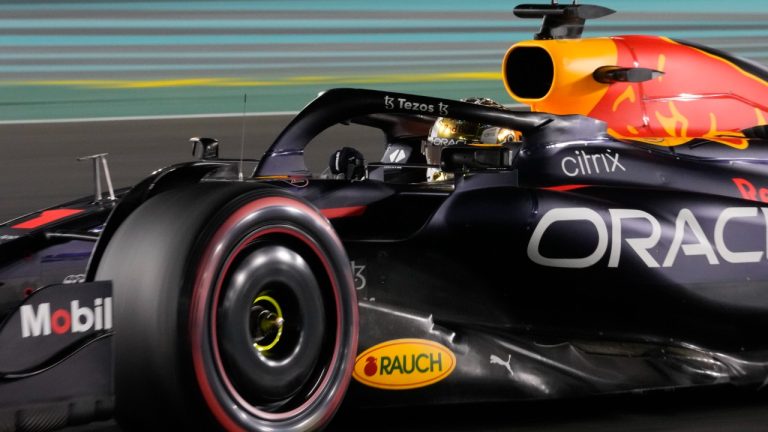 Red Bull driver Max Verstappen of the Netherlands in action during qualifying session for the Formula One Abu Dhabi Grand Prix, in Abu Dhabi, United Arab Emirates Saturday, Nov. 19, 2022. (Hussein Malla/AP)