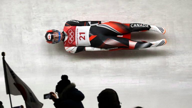 Brooke Apshkrum of Canada competes in her third heat during the women's luge final at the 2018 Winter Olympics in Pyeongchang, South Korea, Tuesday, Feb. 13, 2018. (Wong Maye-E/AP)
