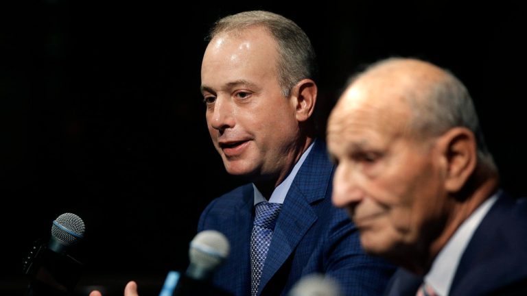 Boston Bruins CEO Charlie Jacobs, left, and owner Jeremy Jacobs, right. (AP Photo/Steven Senne)