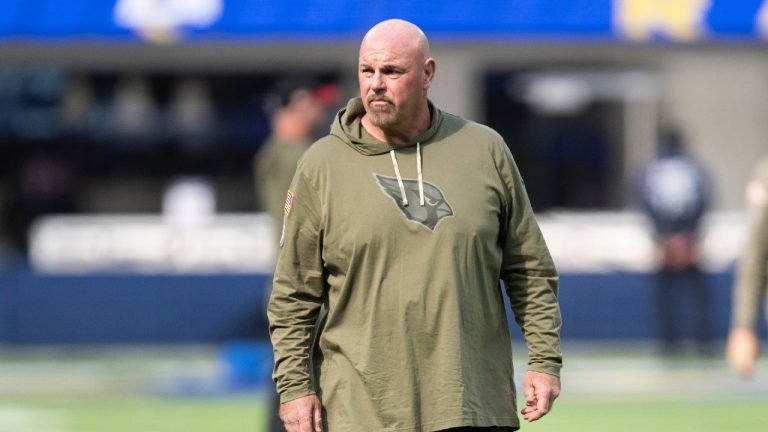 FILE - Arizona Cardinals offensive line coach Sean Kugler walks on the field before an NFL football game against the Los Angeles Rams, Sunday, Nov. 13, 2022, in Inglewood, Calif. Recently fired Arizona Cardinals assistant coach Sean Kugler has hired a law firm to investigate the "mysterious allegations" that he inappropriately touched a female security guard when the team was in Mexico last month for a game against the San Francisco 49ers.
Kugler hired the law firm of Shields Pettini, which said on Friday, Dec. 16, 2022, that it has filed a request for arbitration with the NFL in response to the Cardinals' handling of the situation, which resulted in Kugler's firing. (Kyusung Gong/AP, File)