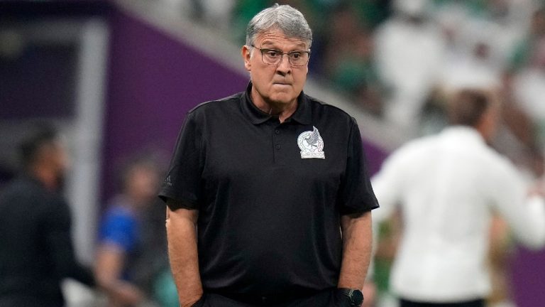 Mexico's head coach Gerardo Martino watches his team during the World Cup group C soccer match between Saudi Arabia and Mexico, at the Lusail Stadium in Lusail, Qatar, Wednesday, Nov. 30, 2022. (Moises Castillo/AP)