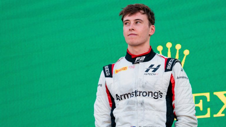 In this photo provided by James Gasperotti, New Zealand driver Marcus Armstrong is shown at the Enzo and Dino Ferrari racetrack, in Imola, Italy, April 21, 2022. Chip Ganassi Racing has signed New Zealand driver Marcus Armstrong to join its IndyCar lineup next season. Armstrong spent the last three seasons in Formula One feeder series F2 and will drive the No. 11 for Ganassi. (James Gasperotti via AP)