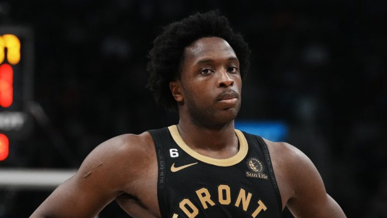 Toronto Raptors forward O.G. Anunoby is pictured during NBA basketball action against the Dallas Mavericks in Toronto on Saturday, November 26, 2022. (Chris Young/CP)