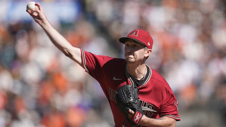 Arizona Diamondbacks' Zach Davies pitches against the San Francisco Giants during the first inning of a baseball game in San Francisco, Sunday, Oct. 2, 2022. (AP Photo/Jeff Chiu)