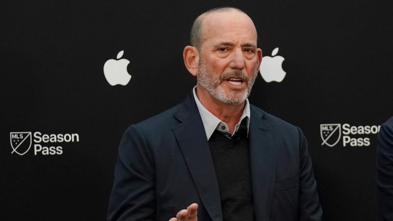 Major League Soccer Commissioner Don Garber speaks during a MLS Season Pass and Apple TV talent announcement at MLS soccer media day in San Jose, Calif., Tuesday, Jan. 10, 2023. (Jeff Chiu/AP)