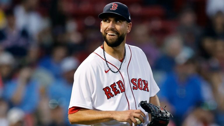 FILE - Boston Red Sox's Matt Barnes reacts after loading the bases during the ninth inning of a baseball game against the Texas Rangers, Sept. 3, 2022, in Boston. (AP Photo/Michael Dwyer, File)