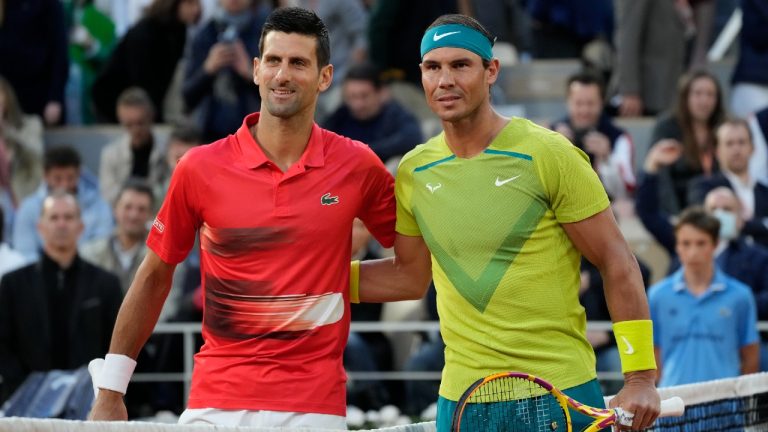 Serbia's Novak Djokovic, left, and Spain's Rafael Nadal. (Christophe Ena/AP)