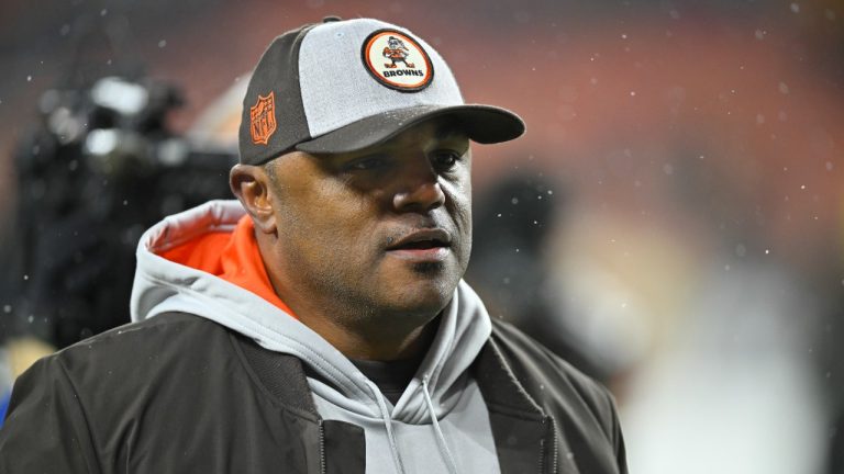 Cleveland Browns defensive coordinator Joe Woods walks on the field after an NFL football game against the Baltimore Ravens, Saturday, Dec. 17, 2022, in Cleveland. (David Richard/AP Photo)