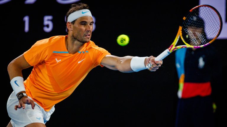 Rafael Nadal pictured in action at a men's singles second round game between Spanish Nadal (ATP 2) and US Mc Donald (ATP 63) at the 'Australian Open' tennis Grand Slam, Wednesday 18 January 2023 in Melbourne Park, Melbourne, Australia. Nadal lost 4-6, 4-6, 5-7. (Patrick Hamilton/Belga Photo)