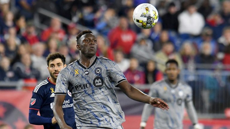 CF Montreal's Victor Wanyama watches the ball during the second half of an MLS soccer match against the New England Revolution, Saturday, Sept. 17, 2022, in Foxborough, Mass. (Mark Stockwell/AP)