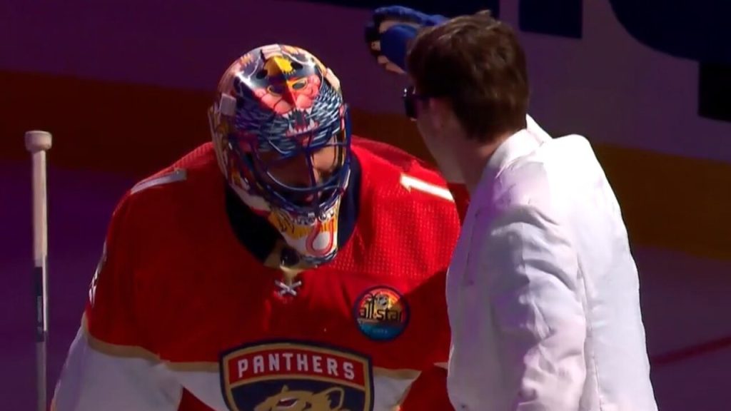 Roberto Luongo stops Marner in breakaway challenge in Panthers-Canucks  themed-pads