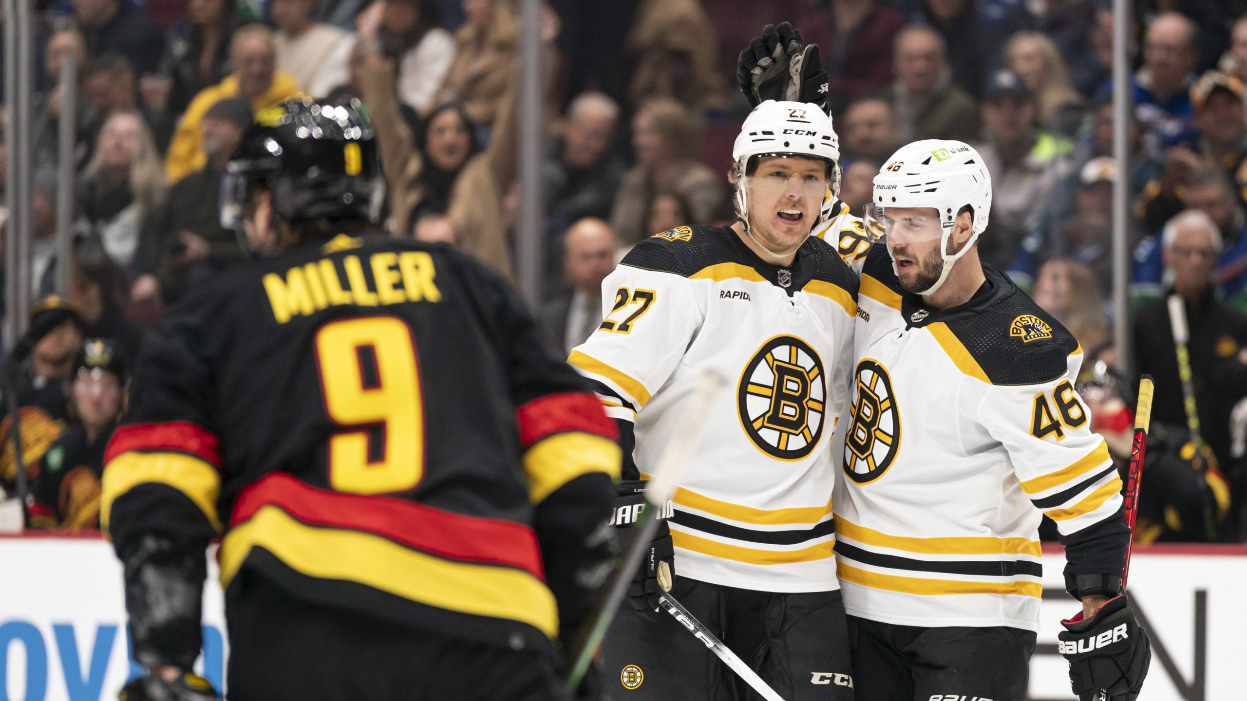 Bruins goalie Linus Ullmark scores empty-net goal in win over Canucks