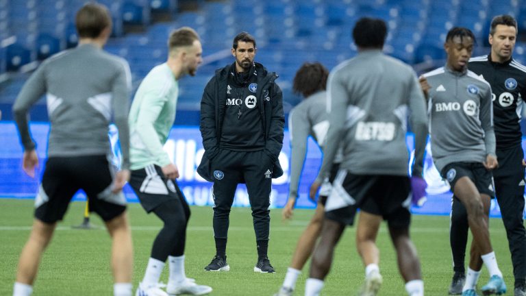 CF Montreal head coach Hernan Losada looks over a practice during the first day of training camp in Montreal on Monday, January 9, 2023. CF Montreal is still in the experimentation phase of camp as it continues pre-season preparations in Florida.(Paul Chiasson/CP)