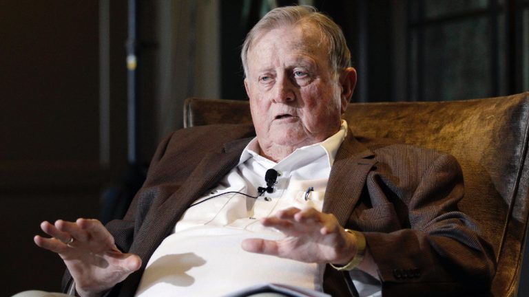 Red McCombs talks during a news conference Wednesday, May 23, 2012, in San Antonio. Billy Joe “Red” McCombs, a former owner of two NBA teams, an NFL franchise and longtime Texas businessman, has died at his home in San Antonio, according to a statement from his family on Monday, Feb. 20, 2023. (Eric Gay/AP)