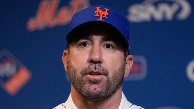 New York Mets' pitcher Justin Verlander speaks during a baseball news conference at Citi Field, Tuesday, Dec. 20, 2022, in New York. The team introduced Verlander after they agreed to a $86.7 million, two-year contract. (Seth Wenig/AP Photo)