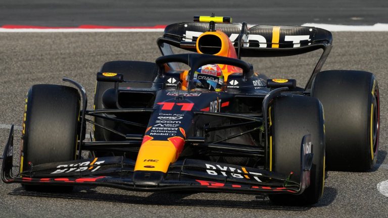 Red Bull driver Sergio Perez of Mexico steers his car during a Formula One pre season test at the Bahrain International Circuit in Sakhir, Bahrain, Saturday, Feb. 25, 2023.(Frank Augstein/AP)