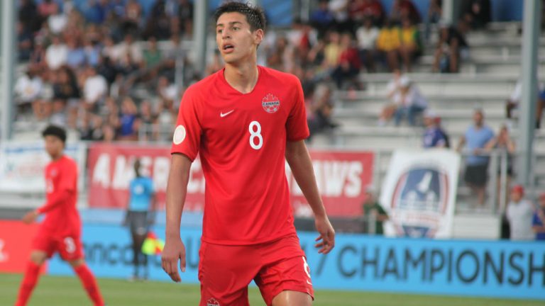 Midfielder Tomas Giraldo is shown in action for Canada on May 2, 2019, at the CONCACAF Men’s Under-17 Championship in Bradenton, Florida. Halifax Wanderers have signed teenage midfielder Giraldo to a one-year contract with club options for 2024 and 2025.
(HO-Canada Soccer/CP)
