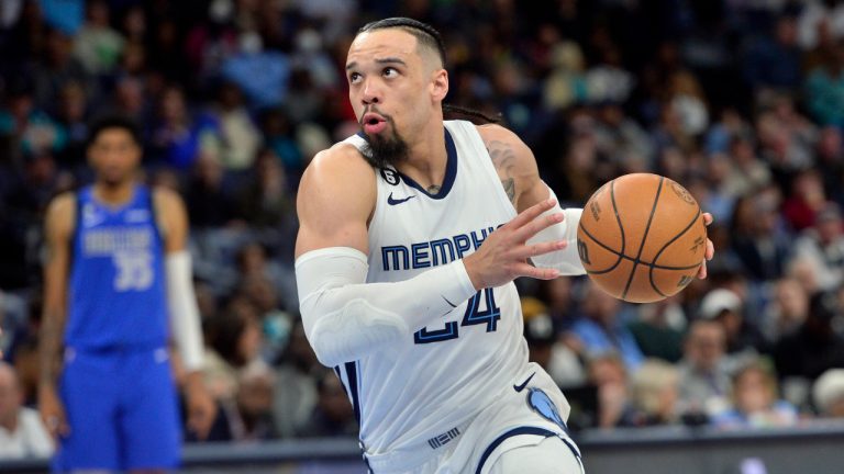 Memphis Grizzlies forward Dillon Brooks (24) drives against the Dallas Mavericks in the second half of an NBA basketball game. (Brandon Dill/AP)