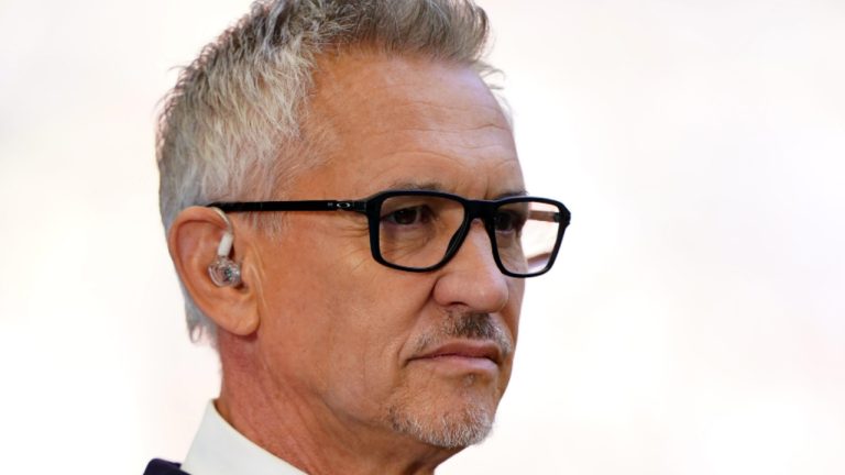 Presenter Gary Lineker prior to the Emirates FA Cup semi final match at Wembley Stadium, London. Picture date: Saturday April 16, 2022. (File Photo/AP)