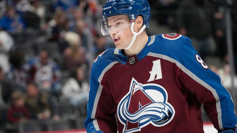 Colorado Avalanche defenceman Cale Makar is shown in the second period of an NHL hockey game against the Anaheim Ducks, Thursday, Jan. 26, 2023, in Denver (David Zalubowski/AP)