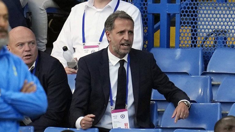 Tottenham managing director Fabio Paratici sits on the bench during the friendly soccer match between Chelsea and Tottenham at Stamford Bridge stadium. (AP; file)