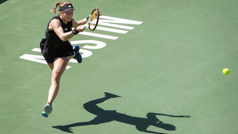 Katie Volynets returns a shot against Alison Riske-Amritraj at the ATX Open in Austin, Texas, Monday Feb. 27, 2023. (Jay Janner/AP)