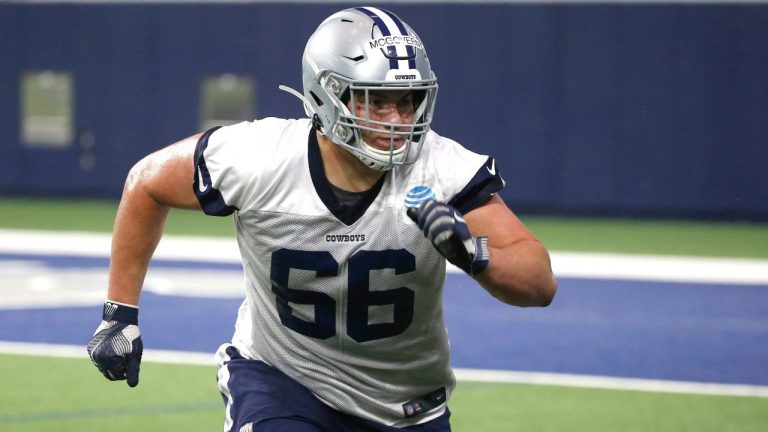 Dallas Cowboys guard Connor McGovern (66) runs during an organized team activity at its NFL football training facility in Frisco, Texas, Wednesday, May 29, 2019. (Ron Jenkins/AP Photo)