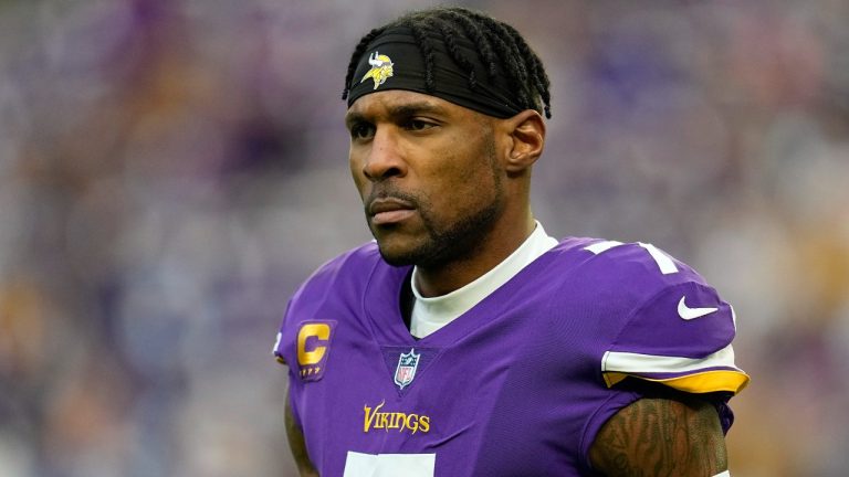 FILE - Former Minnesota Vikings cornerback Patrick Peterson (7) walks off the field before an NFL wild-card football game against the New York Giants. (AP Photo/Abbie Parr, File)