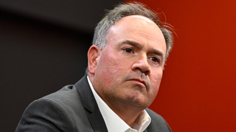 Ottawa Senators general manager Pierre Dorion participates in a news conference as the team begins its training camp in Ottawa. (Justin Tang/CP)