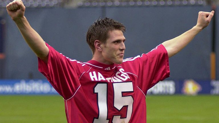 Canada's Richard Hastings celebrates after scoring the winning goal in overtime against Mexico in their Gold Cup quarterfinal match Sunday, Feb. 20, 2000 in San Diego. Canada won the game 2-1 in the first overtime period. (Denis Poroy/AP)