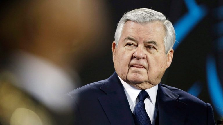 In this Sunday, Jan. 24, 2016 file photo, Carolina Panthers owner Jerry Richardson watches before the NFL football NFC Championship game against the Arizona Cardinals in Charlotte, N.C. (Bob Leverone/AP Photo)