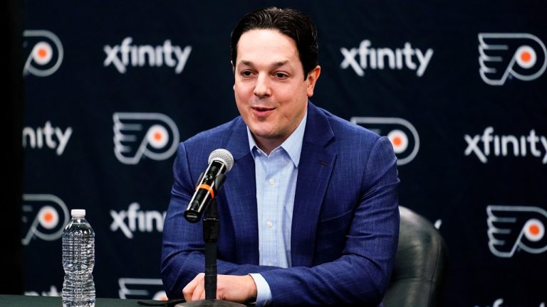 Philadelphia Flyers NHL hockey team newly appointed Special Assistant to the General Manager, Daniel Briere, speaks with members of the media during a news conference in Philadelphia, Wednesday, Feb. 9, 2022. (Matt Rourke/AP)