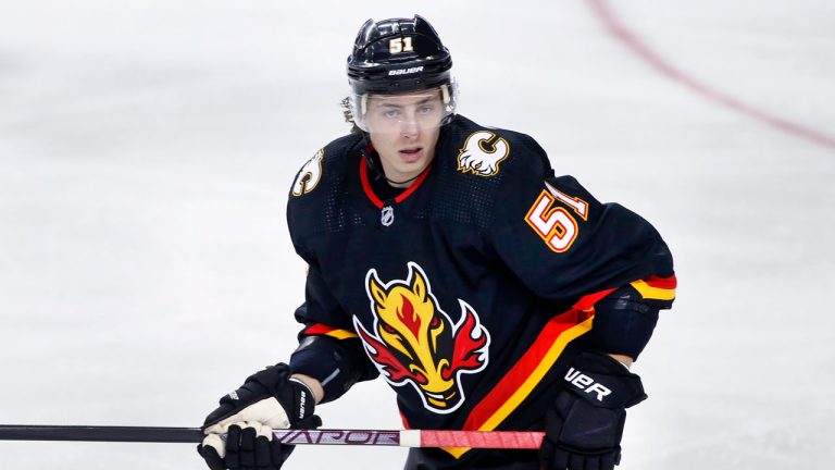 Calgary Flames player Troy Stecher at a game against the Minnesota Wild. (Larry MacDougal/CP)