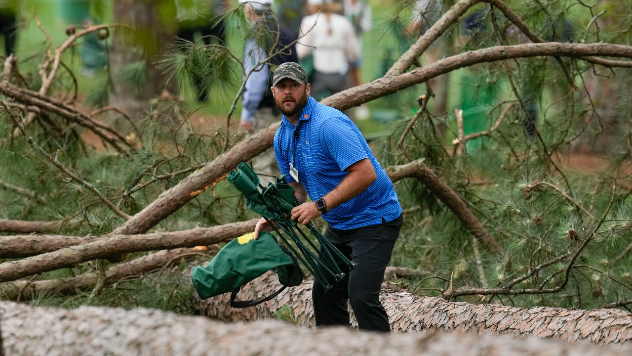 Masters leaderboard: Play suspended as huge tree falls to the ground in  scary scene, Golf, Sport