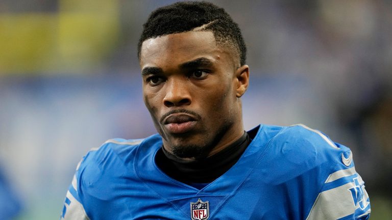 Detroit Lions cornerback Jeff Okudah  watches against the Green Bay Packers during an NFL football game in Detroit, Nov. 6, 2022. (Paul Sancya/AP)