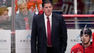 Former Washington Capitals head coach Peter Laviolette looks on during the third period of an NHL hockey game against the Nashville Predators. (Jess Rapfogel/AP)