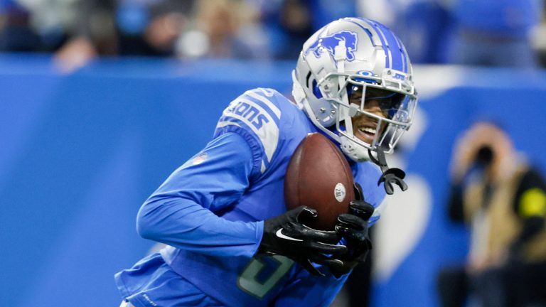 Detroit Lions' Jameson Williams catches a touchdown pass during the first half of an NFL football game against the Minnesota Vikings Sunday, Dec. 11, 2022, in Detroit. (Duane Burleson/AP)
