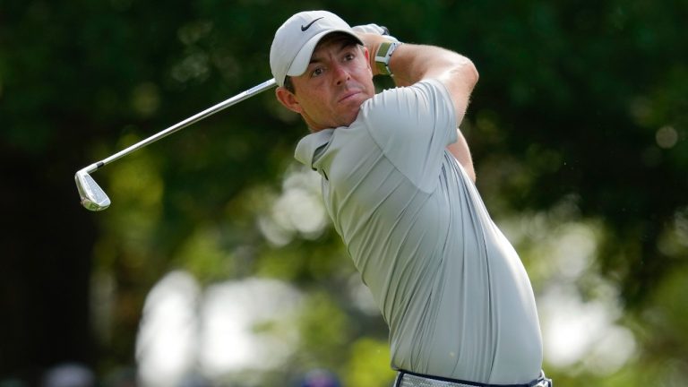 Rory McIlroy, of Northern Ireland, watches his tee shot on the fourth hole during the second round of the Masters golf tournament at Augusta National Golf Club on Friday, April 7, 2023, in Augusta, Ga. (Mark Baker/AP)